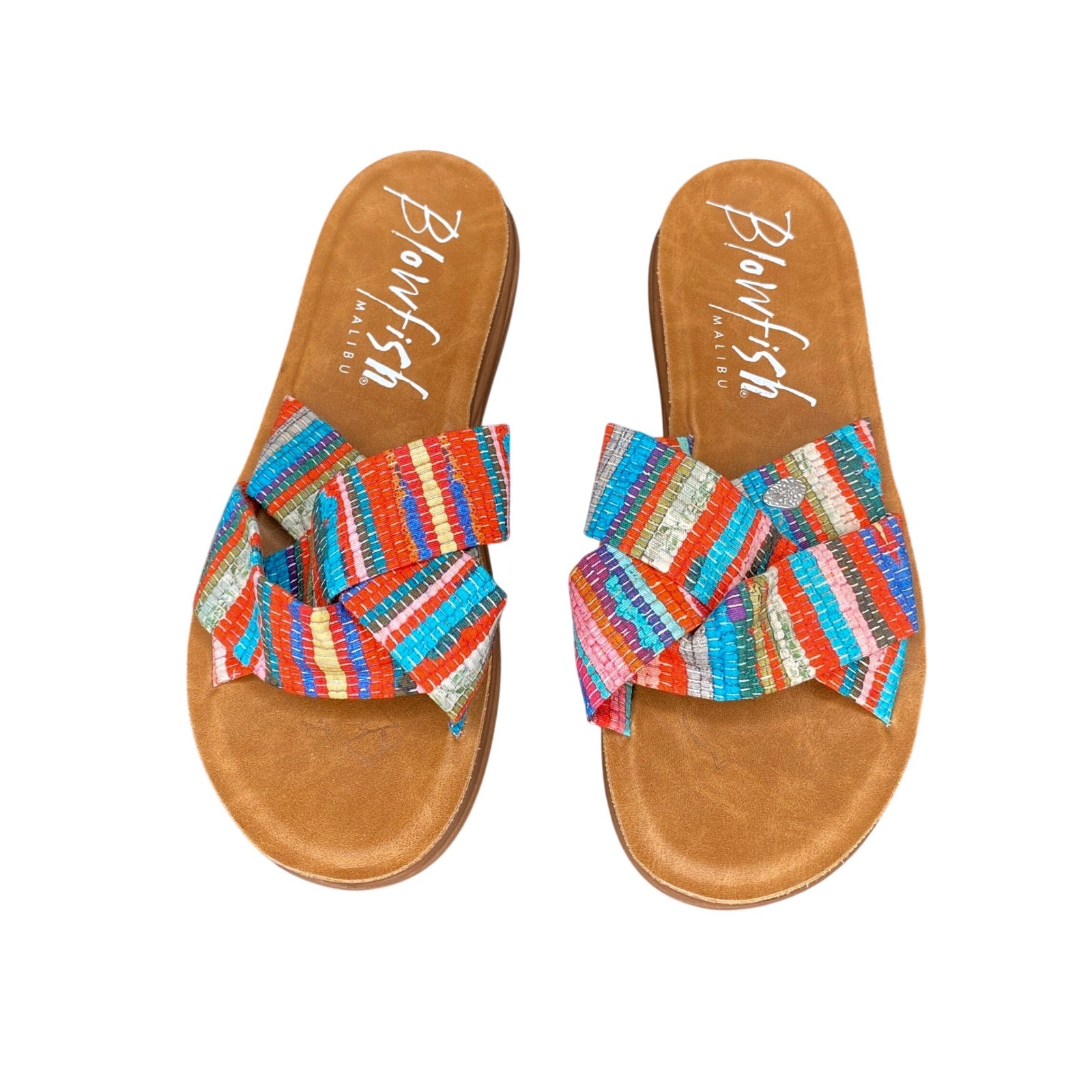 Blowfish Malibu Womens Multicolor Striped Woven Slide Sandals 10 Boho Rainbow